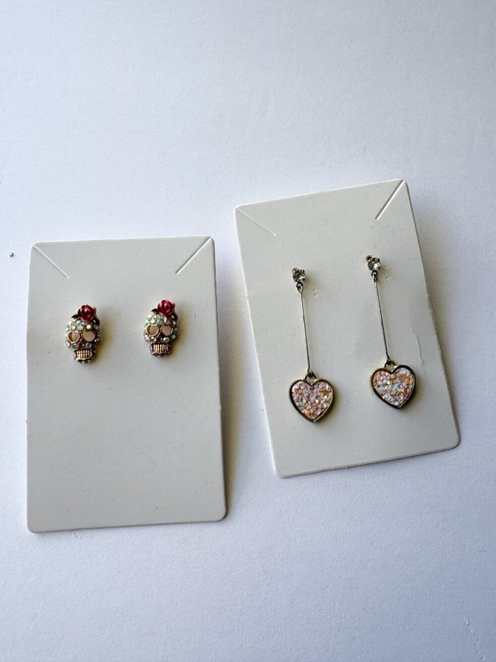 Mexican Skull & Heart Earrings Set | Rhinestone Calavera + Glitter Hearts | 2 Pa